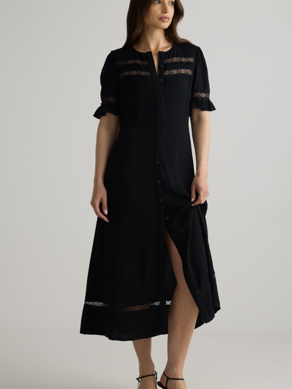 Quince Crepe Lace Inset Midi Dress